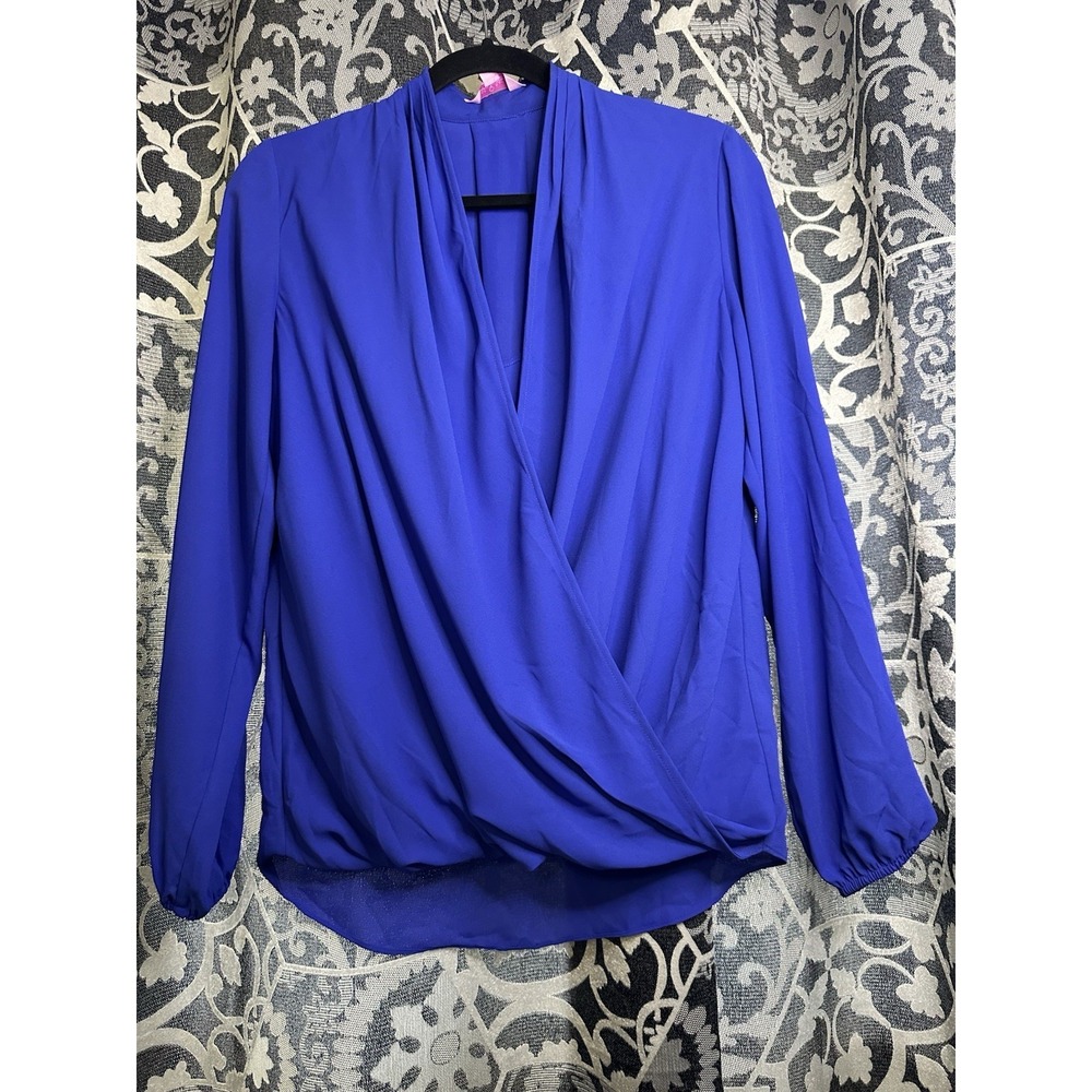 Lilly Pulitzer Small Blue Long Sleeve Pleated Neck Elastic Wrist Tank top Lining